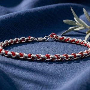 Pulsera de oro de 14 quilates de la buena suerte de Israel, con hilo rojo tejido para la protección de la Cábala, joyería judía. 14K White Gold