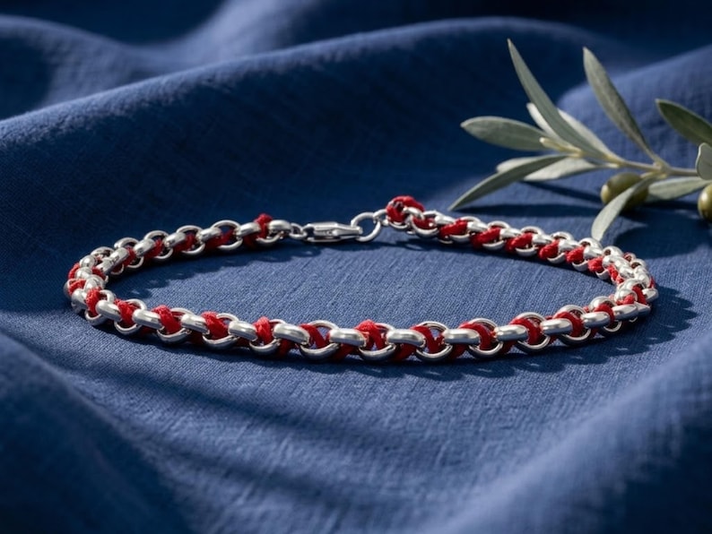 Pulsera de oro de 14 quilates de la buena suerte de Israel, con hilo rojo tejido para la protección de la Cábala, joyería judía. 14K White Gold