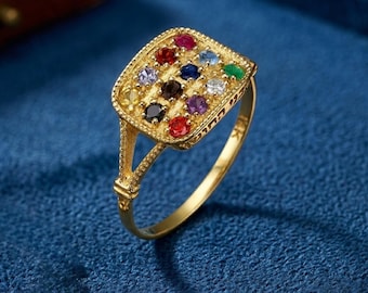 14k Gold Hoshen Ring: Twelve Tribes of Israel Gemstone Jewish Jewelry