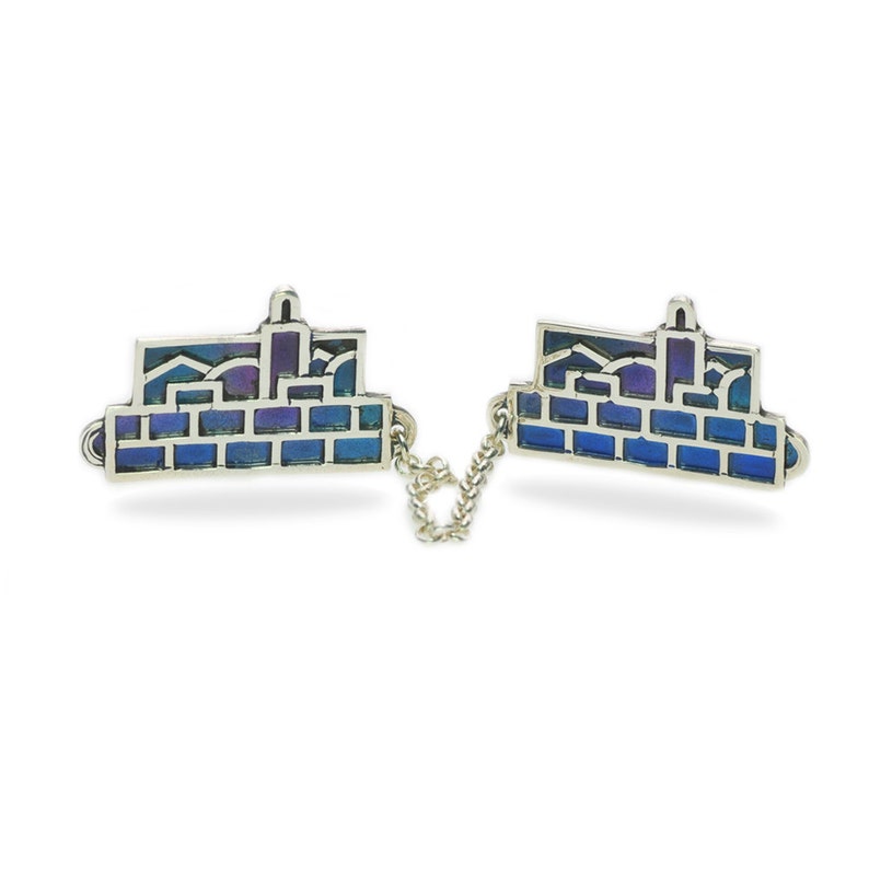 Jerusalem Tallit Clips, Sterling Silver Talit Clip, Colorful Enamel Prayer Shawl Clips, Western Wall Jewish Jewelry, Bar Mitzvah Gift