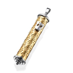 Gold Mezuzah Necklace, 14k Two Tone Gold, Jewish Jewelry, Judaica Jewelry, Israeli Jewelry, Jewish Pendants, Star of David Mezuzah Pendant.