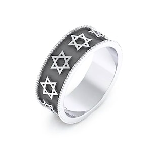 Star of David Jewish Ring in Sterling Silver, Modern Israeli Protection Ring, Hebrew Jewelry, Religious Magen David Ring Handmade in Israel