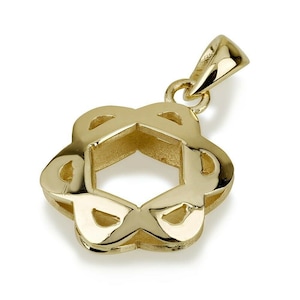 14k Yellow Gold Floral Star of David Pendant, Jewish Star Pendant, Traditional Jewish Pendant, Magen David Protection Pendant Israel Jewelry