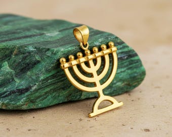 14k gouden menorahanger, Joodse Chanoeka-ketting, handgemaakt in Israël