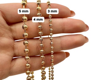 14k Gold Diamond Cut Ball Chain 4 Mm, Heavyweight Solid Gold