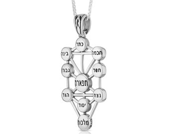 Sefirot Kabbalah Tree of Life Pendant in Sterling Silver, Ten Sephiroth Hebrew Pendant, Kabbalah Jewelry, Religious Jewelry from Israel