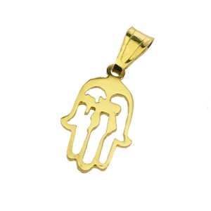 Hamsa Chai Pendant in 14k Gold, Gold Chai Pendant, Gold Jewish Hamsa Hai Pendant, Hebrew Life Pendant, Protection Charm, Handmade in Israel