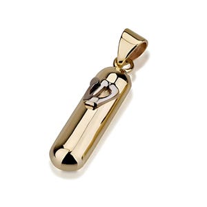 14k Rounded Mezuzah Pendant Shiny Minimalist Design, Hebrew Letter Shin Modern Mezuzah Jewish Pendant, Protection Pendant, Jewish Gift