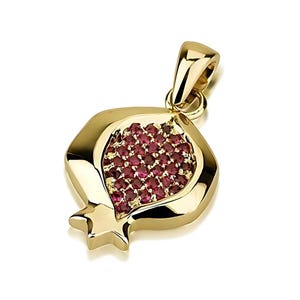 Gold Pomegranate Ruby Pendant, Solid 14k Gold Pendant, Pomegranate for Success and Abundance, Rosh Hashanah Gift, Israel Fruit Pendant