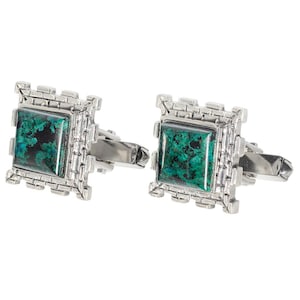 Eilat Stone Cufflinks in Sterling Silver, Cuff Links, Kotel Western Wall Jewelry, Teal Gemstone Cufflinks, Men&#39;s Gift, Fathers Day Gift