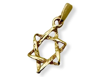 Davidstern Anhänger aus 14k Gold, winziger jüdischer Stern Anhänger, zarter geflochtener Goldanhänger, Magen David Halskette Charm, jüdischer Schmuck