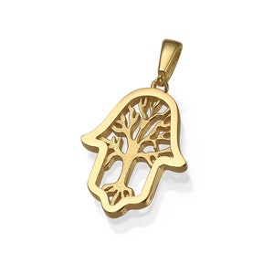 Hamsa & Tree of Life Protection Pendant in 14K Gold