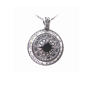 Kabbalah Pendant with Guardian Angel, Onyx and Sterling Silver Round Pendant, Hebrew Protection Charm, Kabbalah Jewelry from Israel