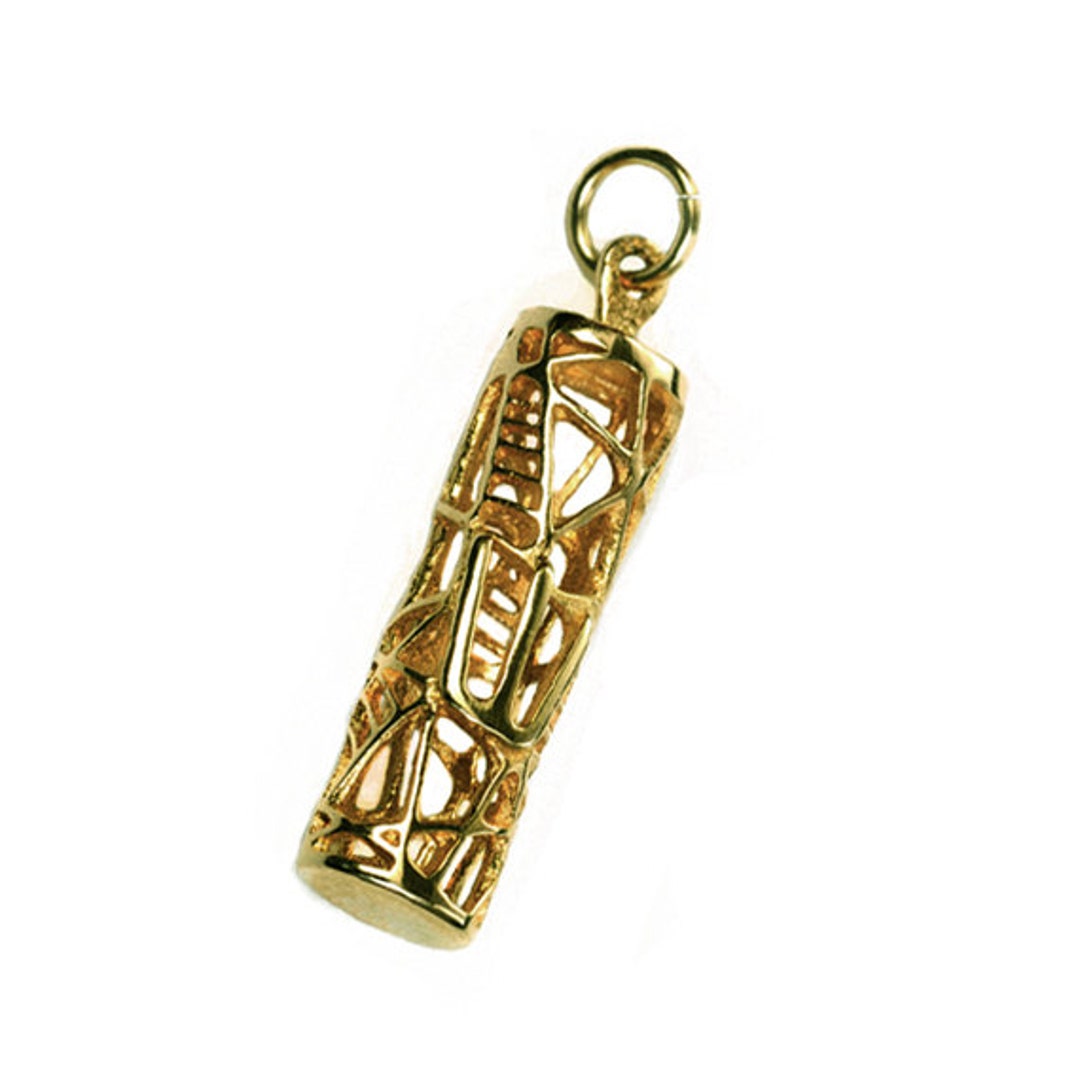 Modern Jewish Mezuzah Pendant in Solid 14k Gold, Unique Mezuzah