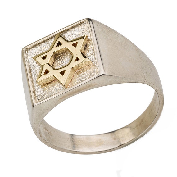 Jewish Star Signet Ring Silver and Gold Ring Star of David Ring