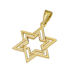 Star of David 14k Gold Interlocking Triangle Pendant, Unique Star of David Pendant, Solid 14k Gold Jewish Star Pendant, Modern Magen David