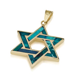 14K Gold Star of David Pendant with Eilat Stone | Cutout Jewish Star Necklace | Handmade in Israel Jewish Jewelry Gift for Him or Her