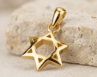 Star of David Domed 14k Gold Pendant, Small Jewish Star, Handmade in Israel