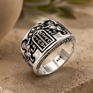 Ten Commandments Jewish Ring with Lion of Judah and Star of David in Sterling Silver