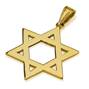 Davidster kettinghanger, 14k massief gouden grote Joodse sterhanger, gouden Magen David-hanger, herensieraden, Joodse sieraden