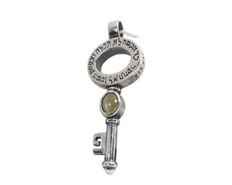 Colgante de llave de crisoberilo de la Cábala en plata de ley, collar con amuleto de éxito y prosperidad, colgante de piedra de ojo de gato, joyería de la Cábala