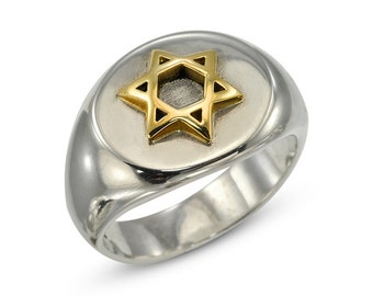 Star of David Ring, Silver and Gold Ring, Jewish Star Ring, Sterling Silver Ring, Jewish Ring, Signet Ring, Statement Ring, Israeli Ring