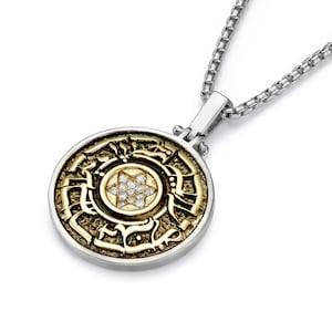 This Too Shall Pass Hebrew Necklace in Silver & Gold with Diamond Accents  - Symbolic Jewelry for Hope and Strength, Israeli Jewish Jewelry