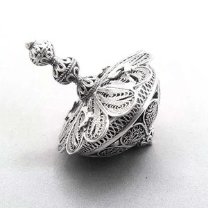 Sterling Silver Filigree Dreidel with Besamim Spice Box, Hanukkah Gift, Havdalah Spice Box, Jewish Silver Vintage Judaica from Israel