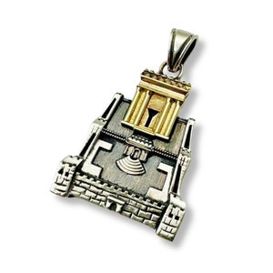 Jewish Temple Pendant in Silver and Gold, Second Temple of Jerusalem, Herod&#39;s Temple Pendant, Holy Temple Jewish Jewelry from Israel