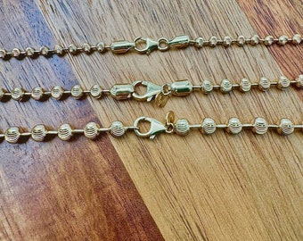 14k Gold Diamond Cut Ball Chain 4 Mm, Heavyweight Solid Gold