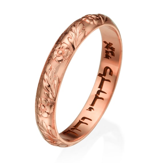 Rose gold floral wedding band sale