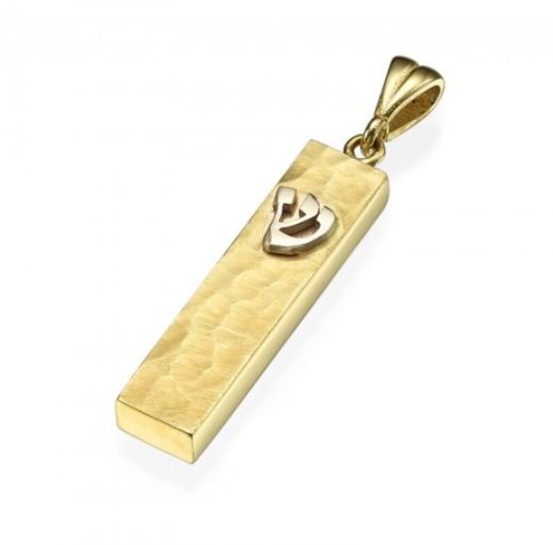 Gold Mezuzah Pendant 14k Two Tone Gold Mezuzah Necklace Etsy