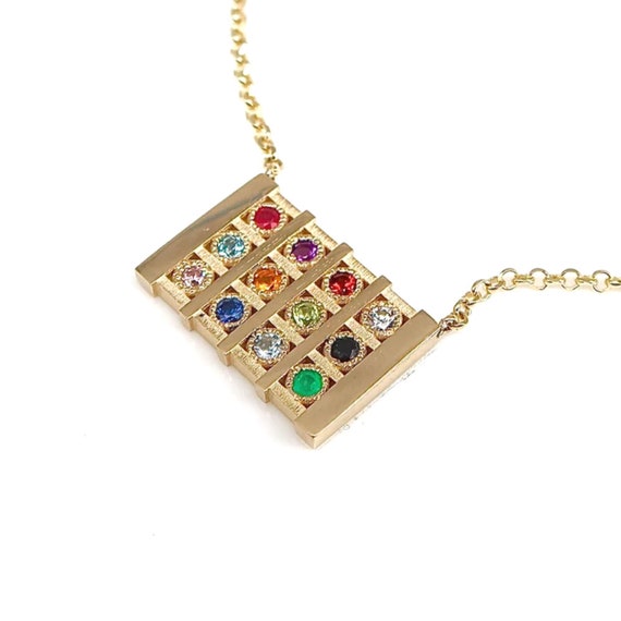 Jewish Hoshen Necklace in 14k Gold 12 Tribes of Israel Choshen