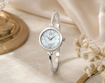Women's Hamsa Watch, Mother of Pearl Dial, Sapphire Crystal Glass, Stainless Steel