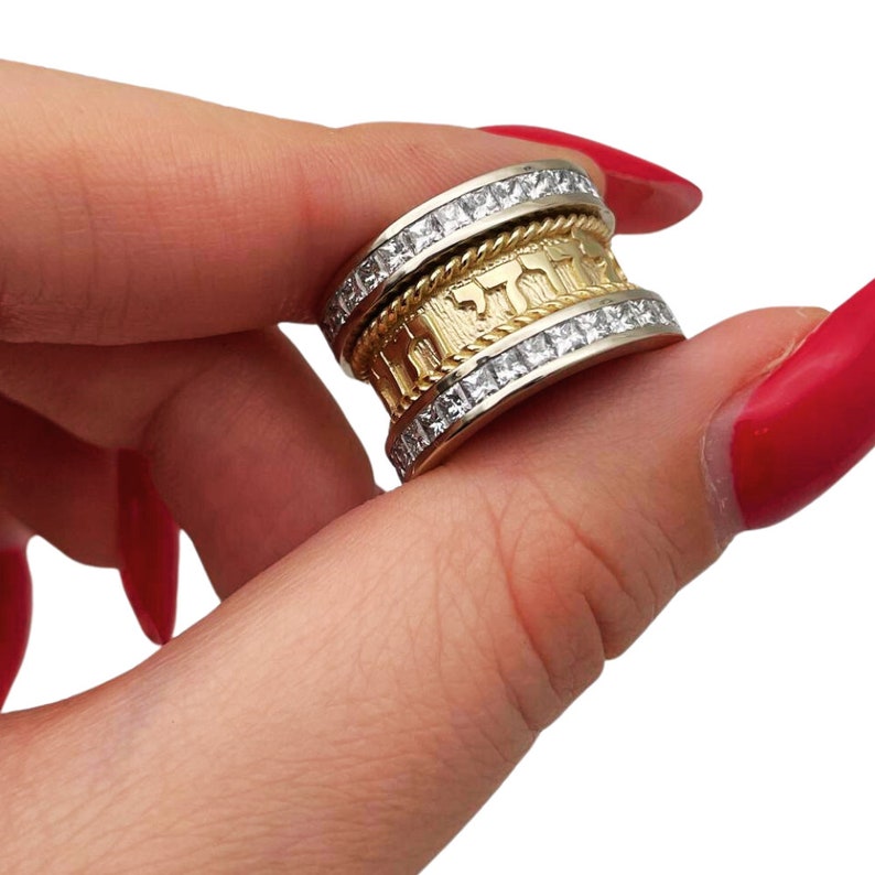 Jewish Wedding Ring, 14k Two Tone Gold Diamond Ani Ledodi Hebrew Wedding Ring, Yellow and White Gold Jewish Ring, Diamond Hebrew Ring