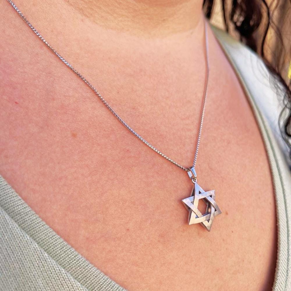 Collana Con Pendente Stella Di Davide In Oro Placcato E Zirconi – Ebraica Con Confezione Regalo