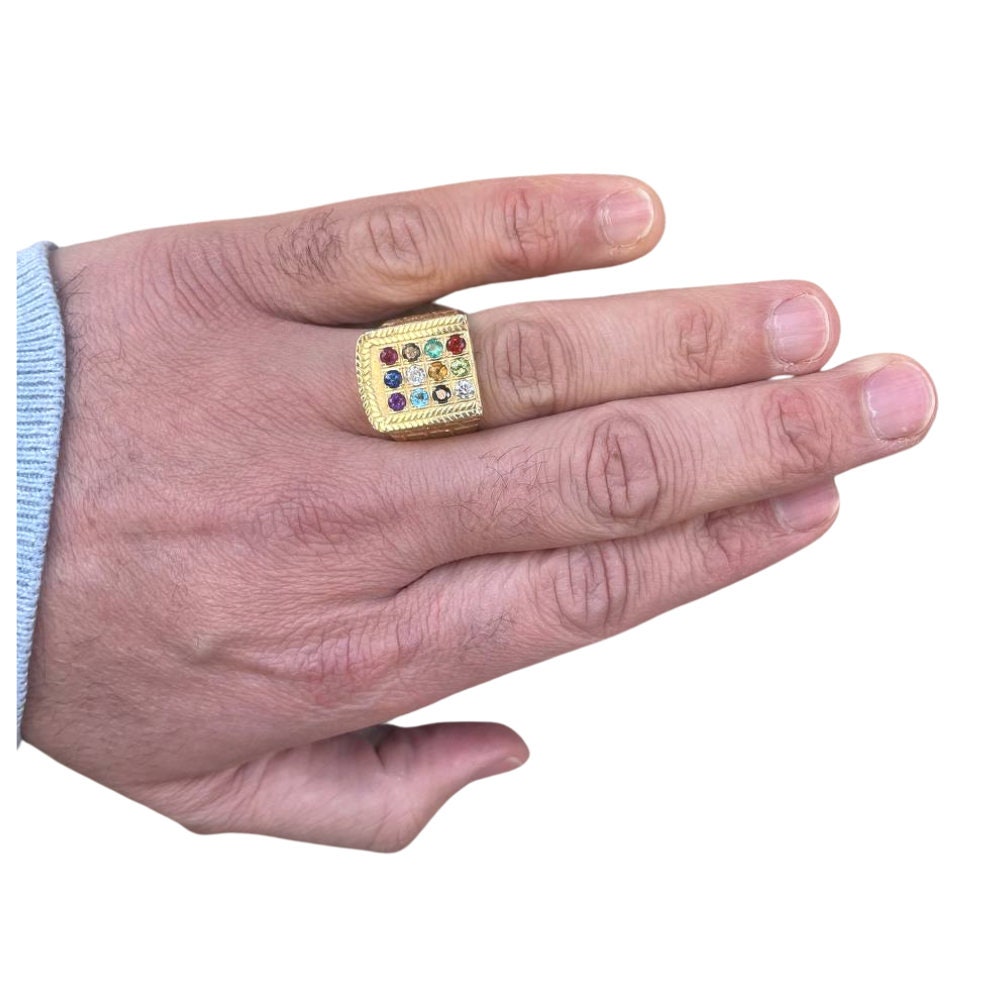 Jewish Choshen Kotel Ring, 12 Stones Ring, 14k Gold Hoshen Jewish Choshen Kotel Ring, 12 Stones Ring, 14k Gold Hoshen