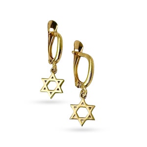Star of David Dangling Earrings in 14K Gold, Everyday wear Jewish Protective Magen David Earrings, Jewish Jewelry, Handmade in Israel