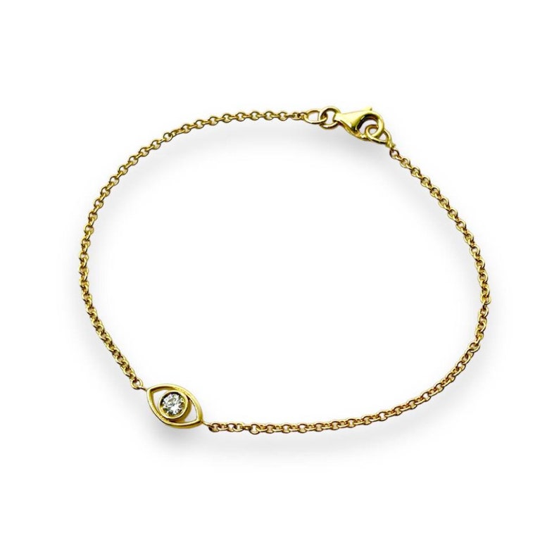 Evil Eye Bracelet in 14k Gold with Diamond, Jewish Protective Eye Jewelry, 14K Gold Ayin Ha'ra Charm, Jewish Protection Talisman from Israel
