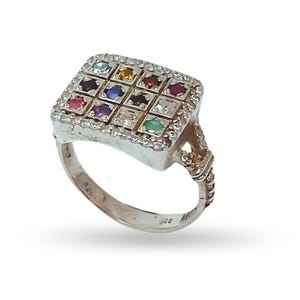 Sterling Silver Hoshen Stones Ring, 925 Silver Choshen Square Signet Ring, Jewish Judaica Jewelry from Israel, 12 Tribes of Israel Ring