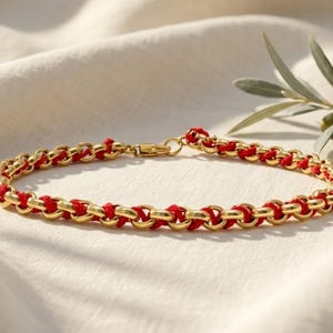 14k Gold Kabbalah Bracelet, Woven Red String Gold Protection Bracelet, Red String Kabbalah Jewish Good Luck Bracelet from Israel