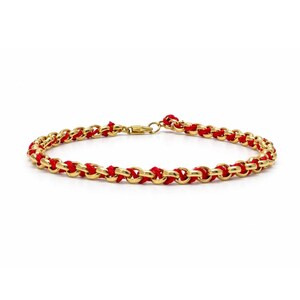 14k Gold Kabbalah Bracelet, Woven Red String Gold Protection Bracelet, Red String Kabbalah Jewish Good Luck Bracelet from Israel