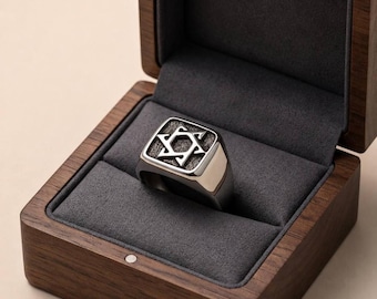 Davidstern Ring in Sterling Silber, Herren Siegelring Made in Israel