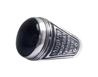 Onyx Kabbalah Traveler's Prayer Ring in Sterling Silver, Travel Protection Ring, Men's Signet Ring, Wayfarers Prayer, Israeli Travel Gift