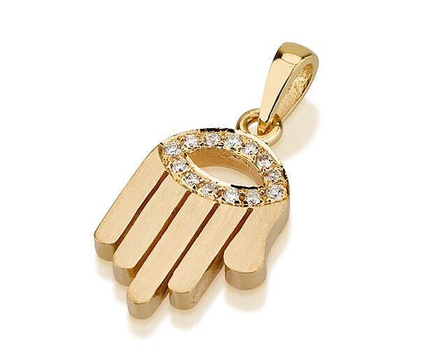 10K/14K Gold Hamsa Hand Pendant With Evil Eye - Custom Name Engraved