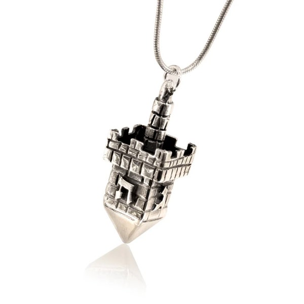 Hanukkah Dreidel Necklace Pendant and Chain in 925 Sterling Silver, Chanukah Gift, Silver Judaica Jewelry from Israel, Jewish Festival Charm