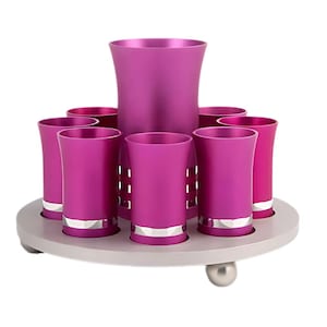 Kiddush Cup Set, Set of 8 Kiddush Cups, Modern Judaica, Colorful Kiddush Set, Kiddush Tray, Small Kiddush Cups, Wine Cups, Shabbat Judaica