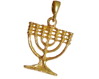 Dainty Menorah Pendant in 14K Gold, Mini Menorah Necklace Charm, Hanukkah Jewelry Gift, Jewish Jewelry, Bat Mitzvah Gifts from Israel