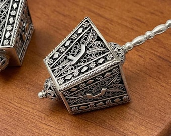 Cube Dreidel in Sterling Silver Filigree, Hanukkah Gift, Judaica, Jewish Gifts for Children