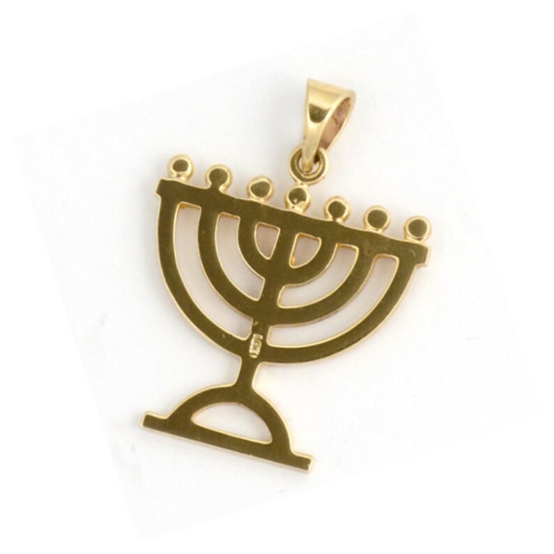 Gold Menorah Pendant Solid 14k Gold Menorah Necklace Charm Etsy